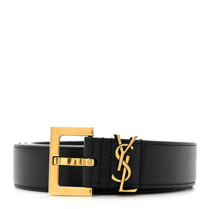 Saint Laurent Smooth Calfskin Monogram Square Buckle Belt 105 42 Black 1 of 5