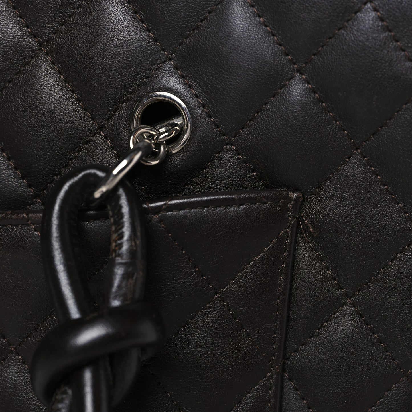 Calfskin Quilted Large Cambon Flap Brown Beige