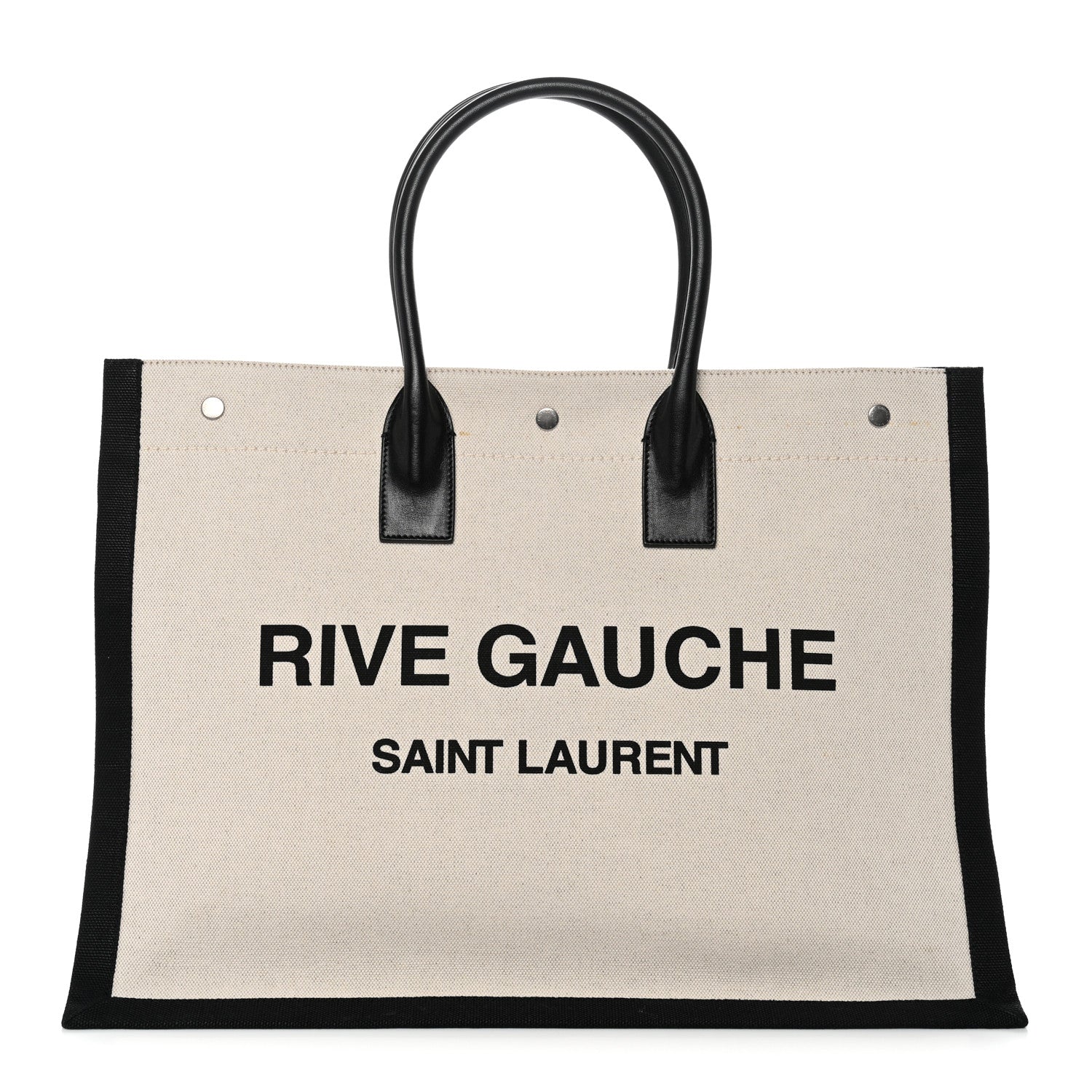 Saint Laurent Linen Calfskin Rive Gauche Tote White Black 1 of 10