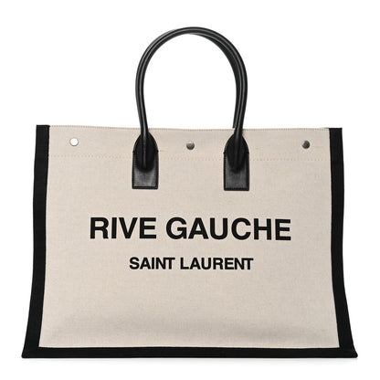 Saint Laurent Linen Calfskin Rive Gauche Tote White Black 1 of 10