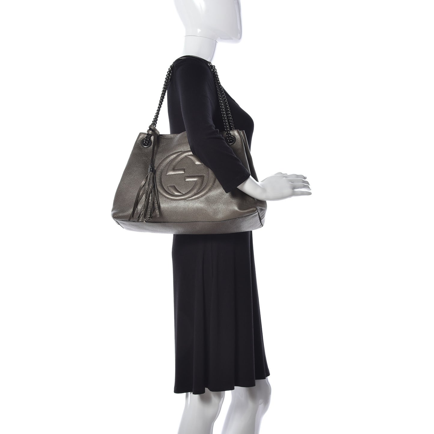 Metallic Pebbled Calfskin Medium Soho Chain Shoulder Bag Sasso