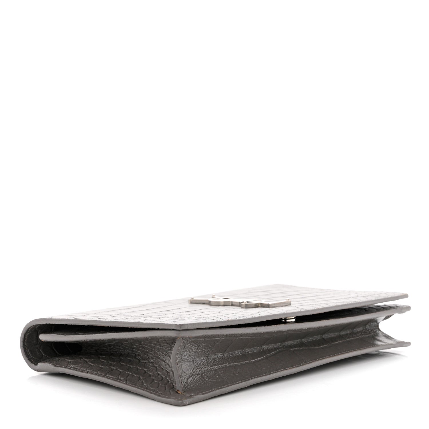Saint Laurent Croc Embossed Calfskin Classic Kate Monogram Clutch Fog 4 of 7