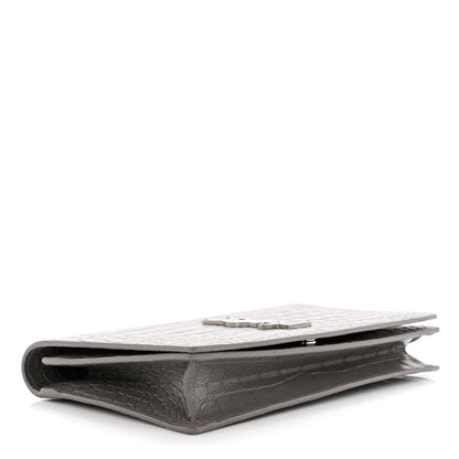 Saint Laurent Croc Embossed Calfskin Classic Kate Monogram Clutch Fog 4 of 7