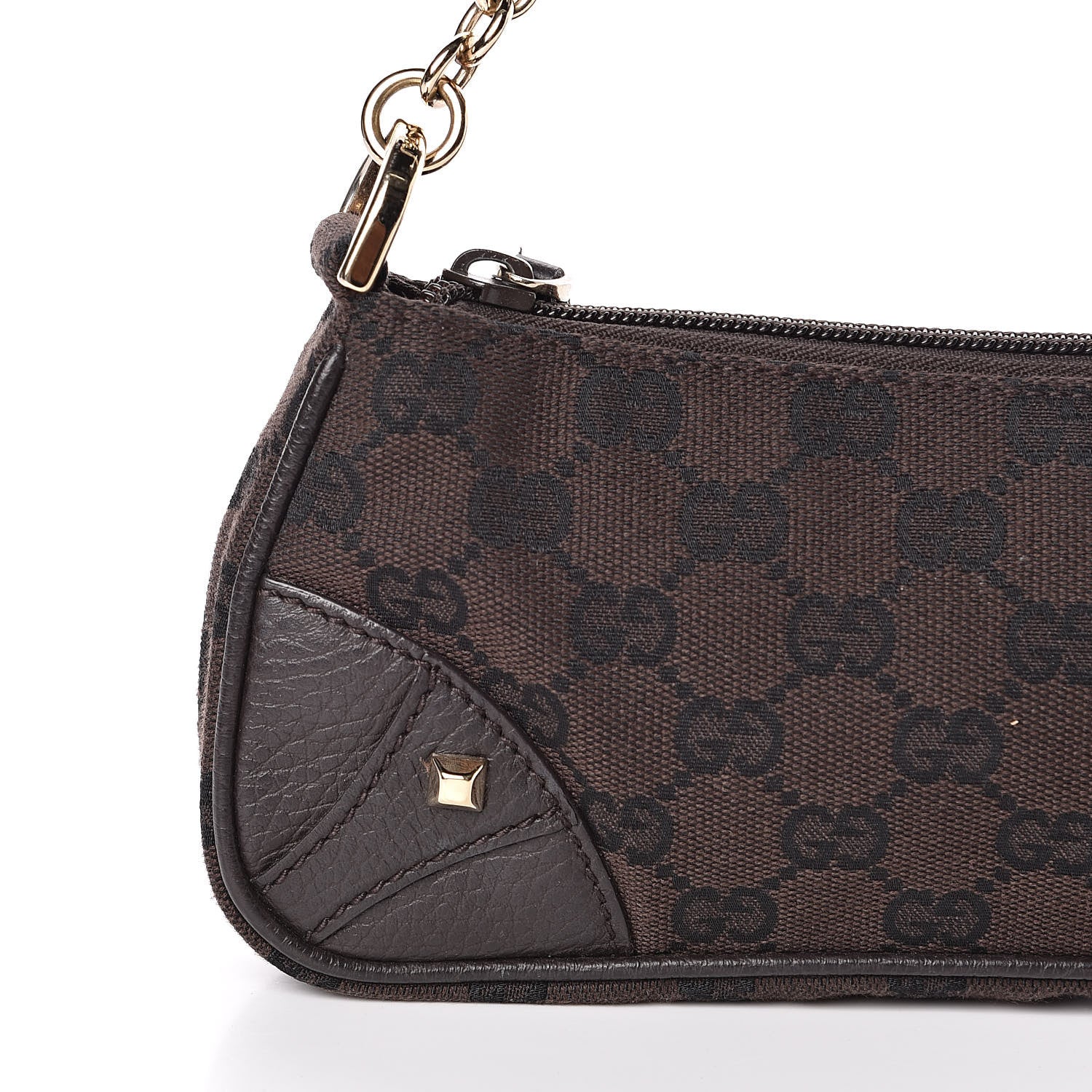 Gucci Monogram Studded Chain Clutch Dark Brown 10 of 10