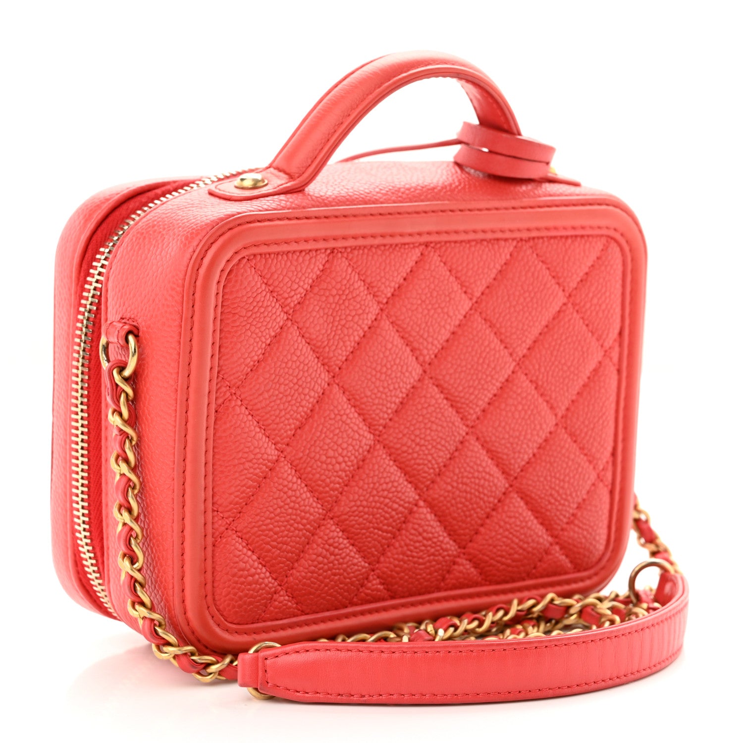Chanel Caviar Quilted Small CC Filigree Vanity Case Coral 3 of 10