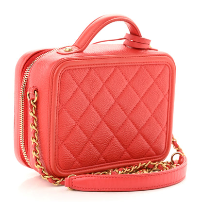 Chanel Caviar Quilted Small CC Filigree Vanity Case Coral 3 of 10