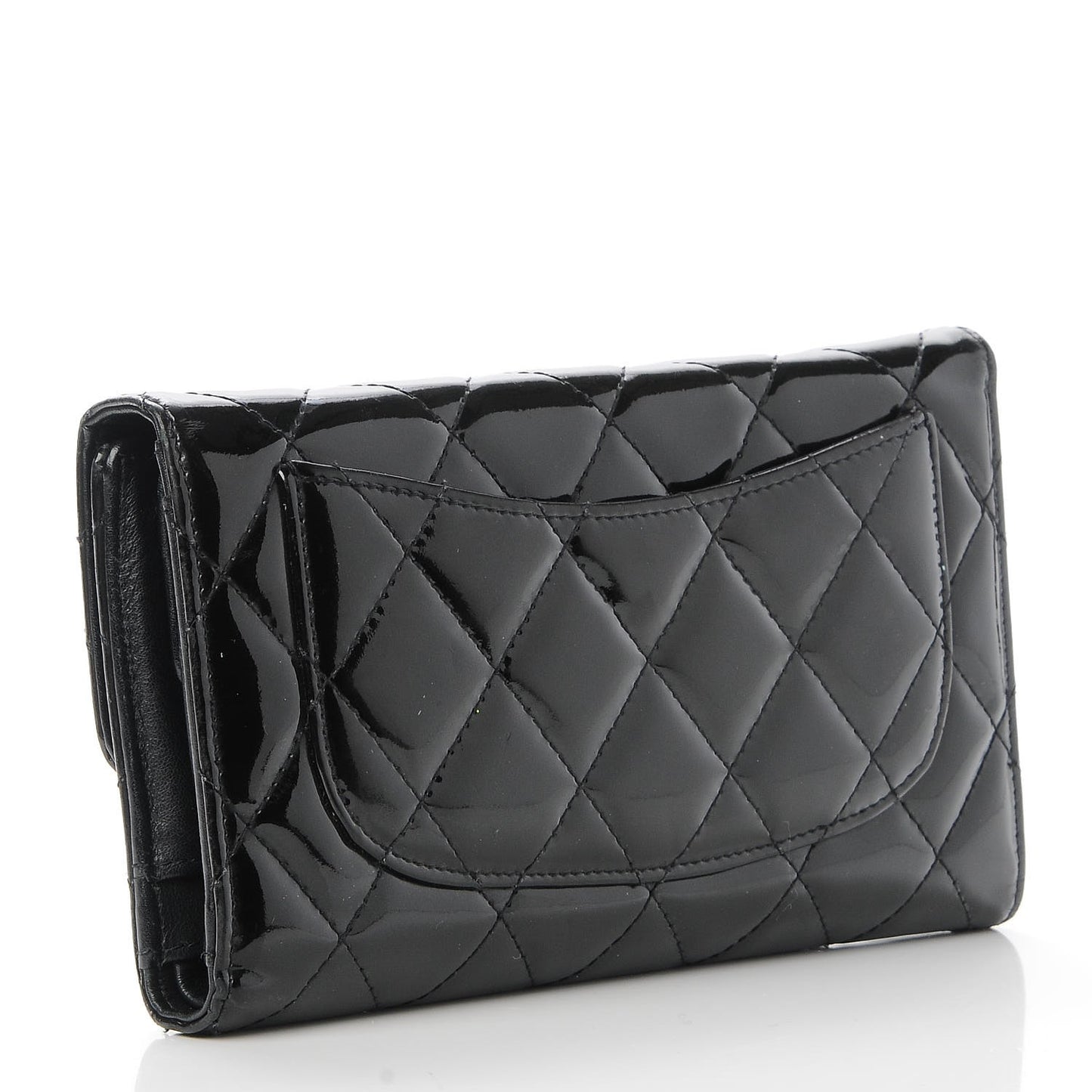 Patent Calfskin Quilted Large Flap Wallet Black