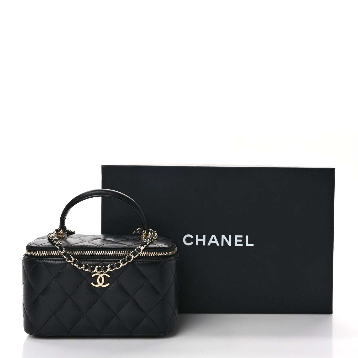 Chanel Lambskin Quilted Small Top Handle Vanity Case With Chain Black 13 of 13