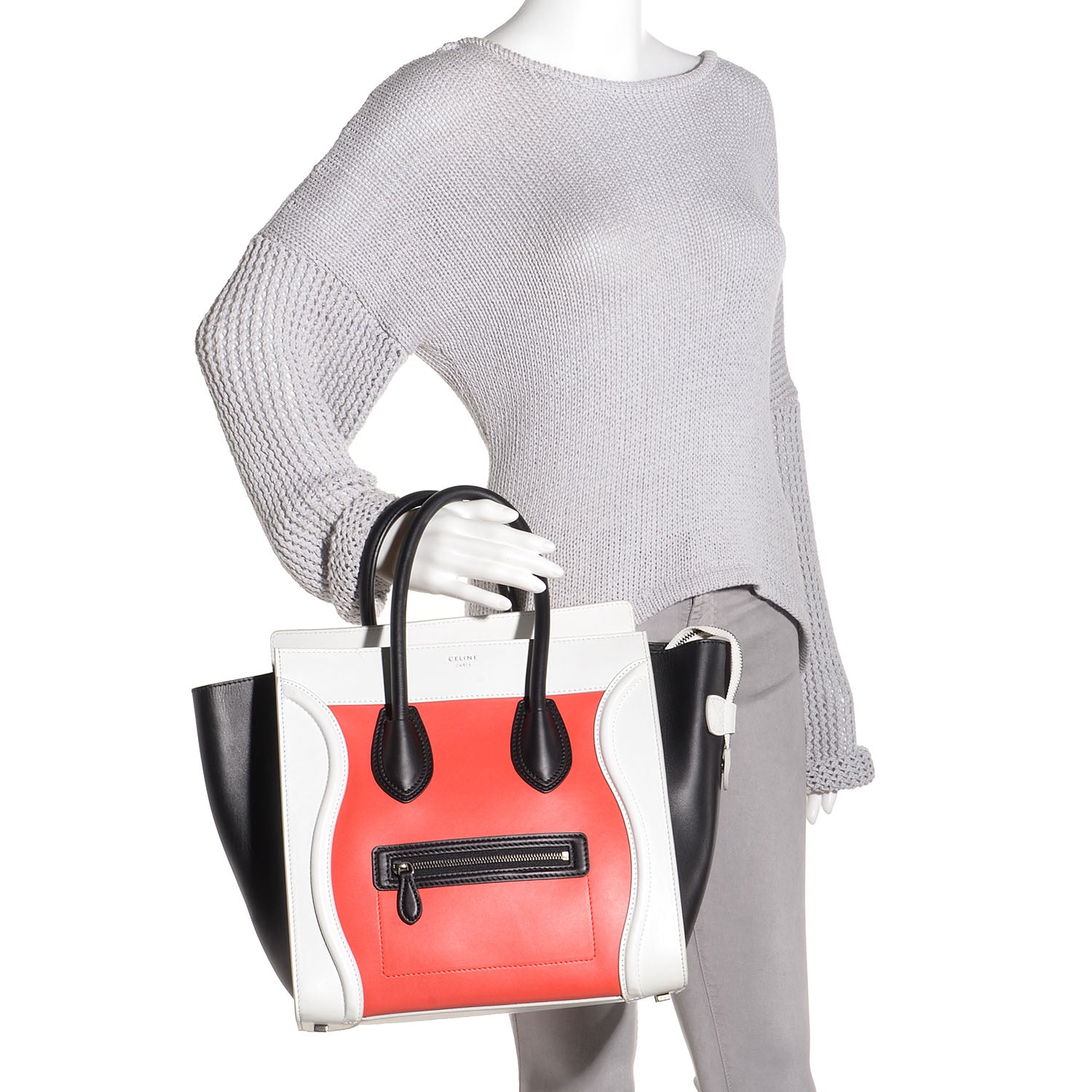 Celine Smooth Calfskin Mini Tri-Color Luggage Vermillion 2 of 7
