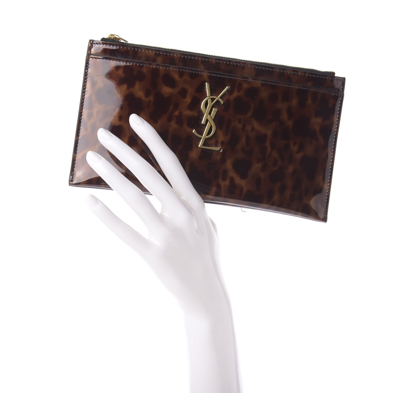 Saint Laurent Patent Monogram Bill Pouch Tortoiseshell 2 of 11