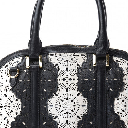 Burberry Calfskin Laser Cut Lace Small Orchard Bowling Bag Black White 11 of 11