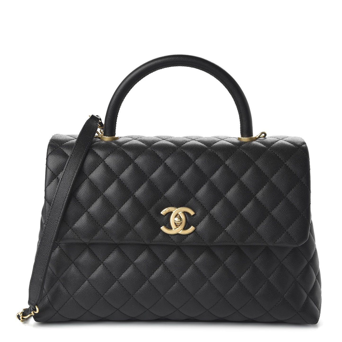 Caviar Quilted Medium Coco Handle Flap Black