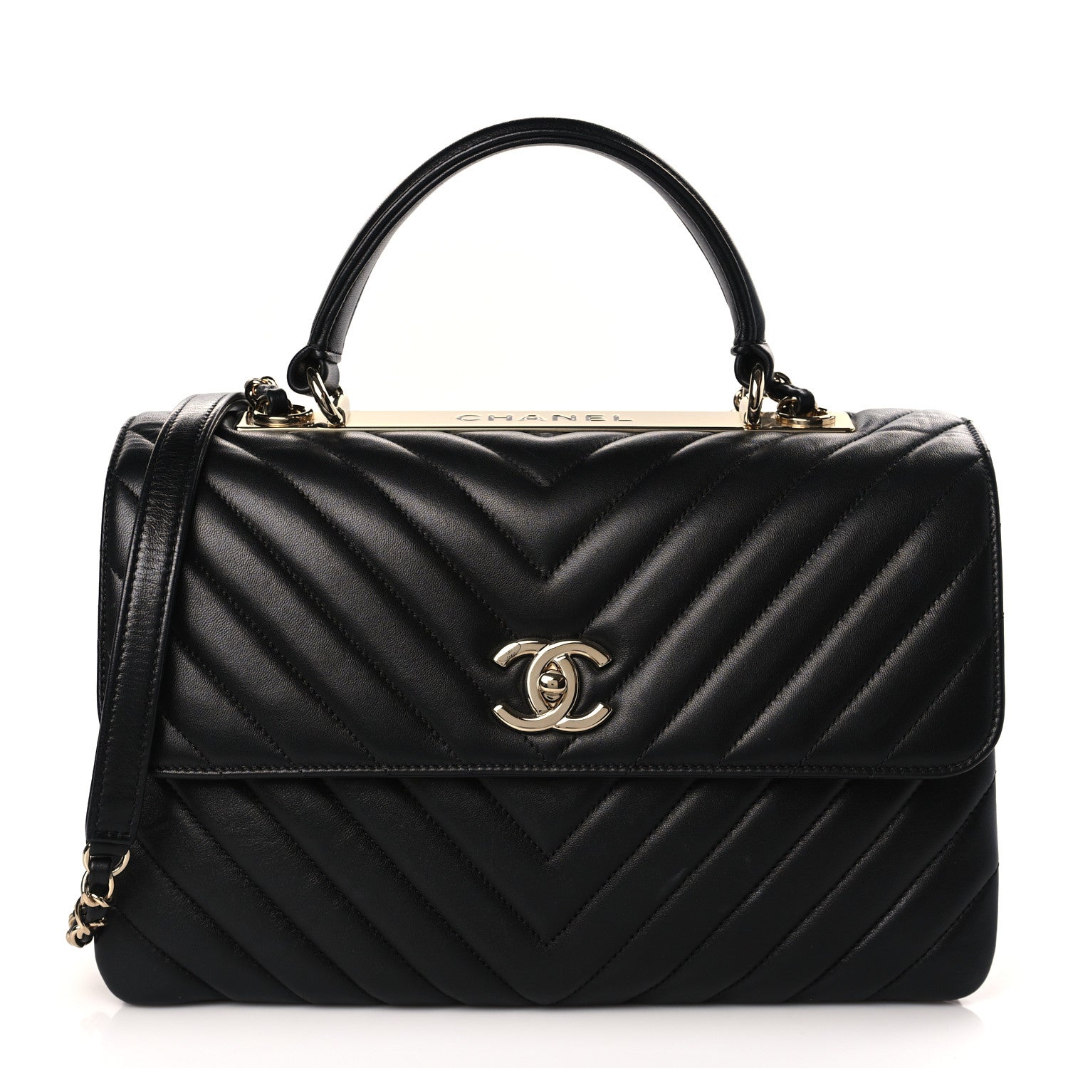 Chanel Lambskin Chevron Quilted Medium Trendy CC Dual Handle Flap Bag Black 1 of 8