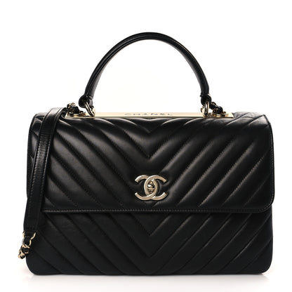 Chanel Lambskin Chevron Quilted Medium Trendy CC Dual Handle Flap Bag Black 1 of 8