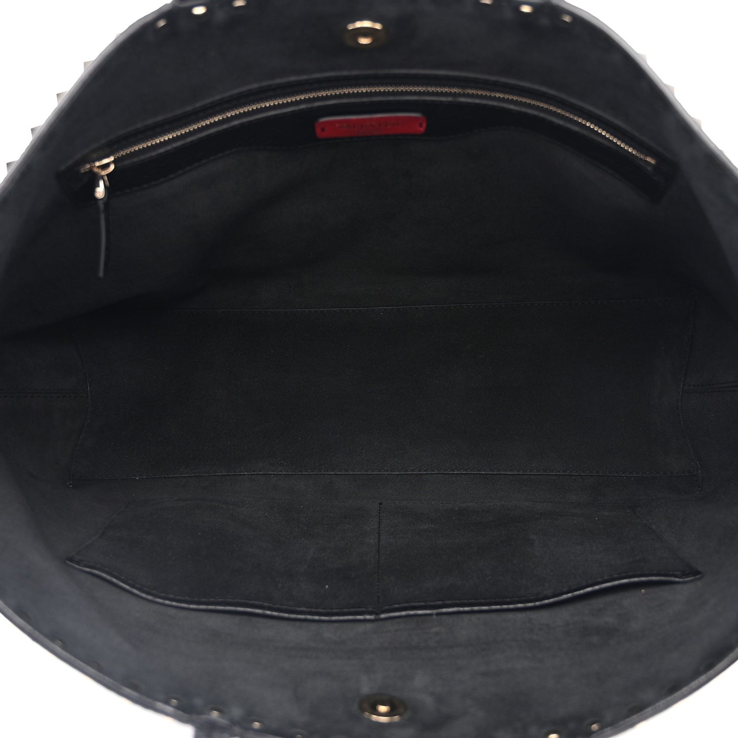 Grained Calfskin Rockstud Shoulder Tote Black