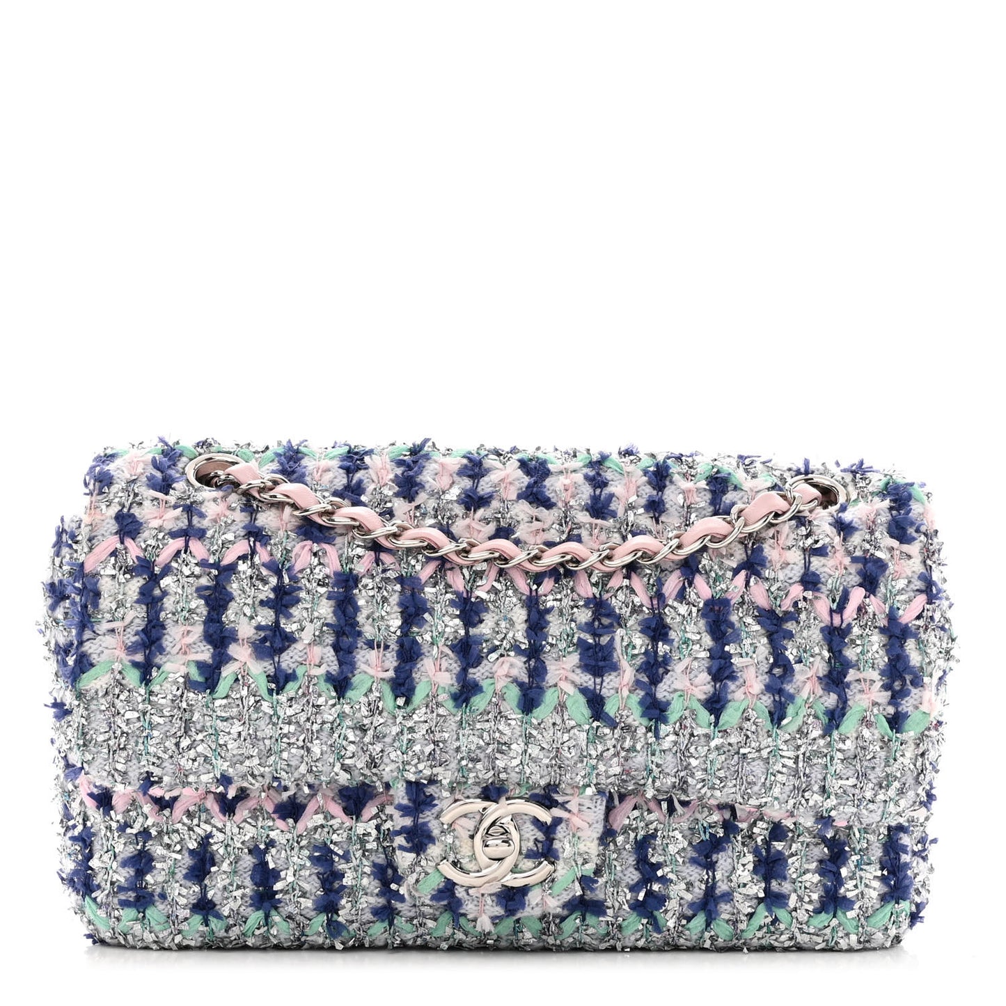 Tweed Medium Single Flap Pink