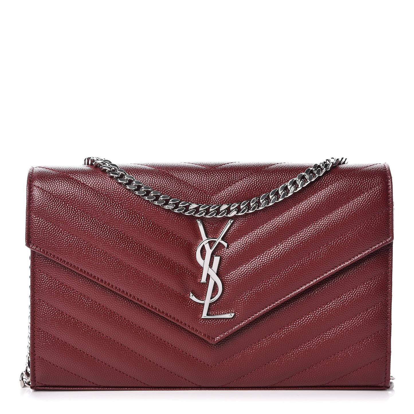 Grain De Poudre Matelasse Chevron Monogram Chain Wallet Palissandre