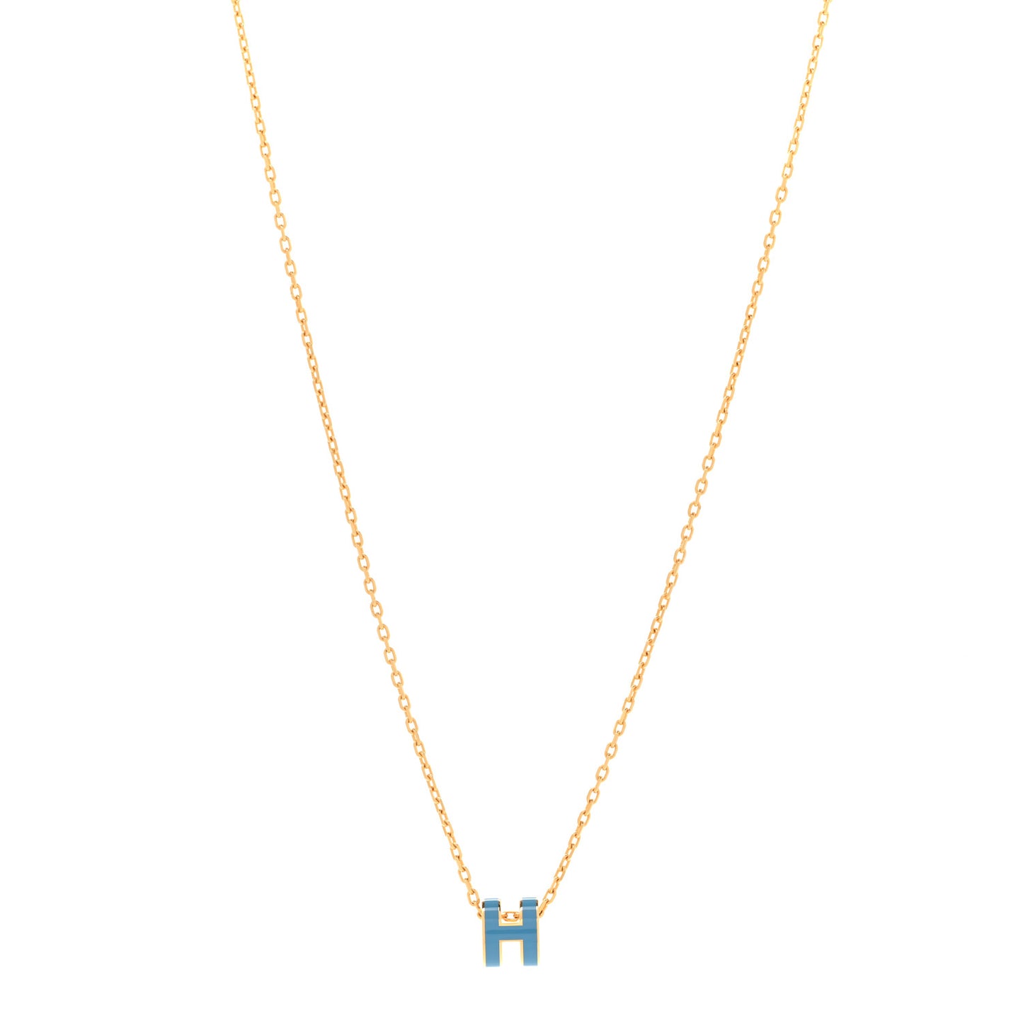 Lacquered Gold Mini Pop H Pendant Necklace Bleu Jean