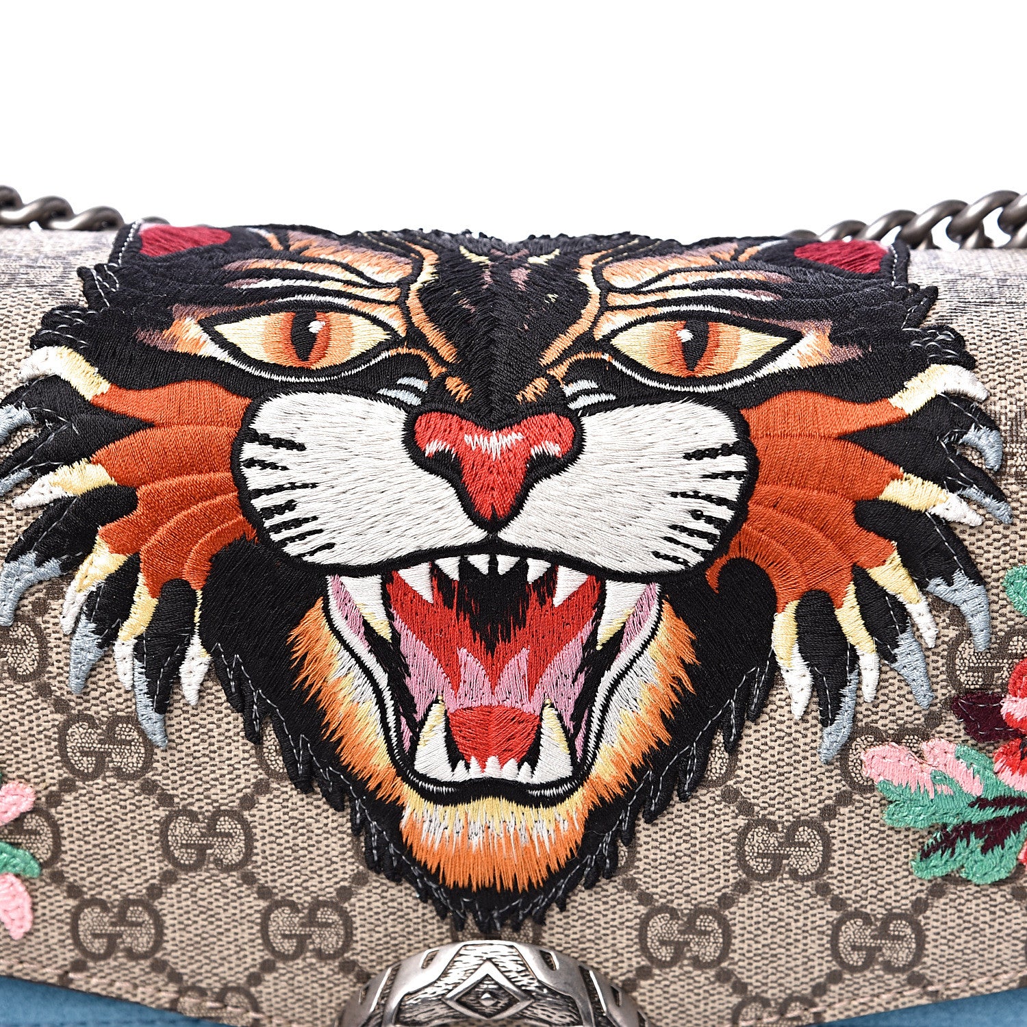 Gucci GG Supreme Monogram Angry Cat Embroidered Medium Dionysus Shoulder Bag Beige Ultramarine 9 of 11