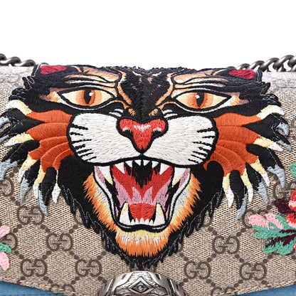 Gucci GG Supreme Monogram Angry Cat Embroidered Medium Dionysus Shoulder Bag Beige Ultramarine 9 of 11