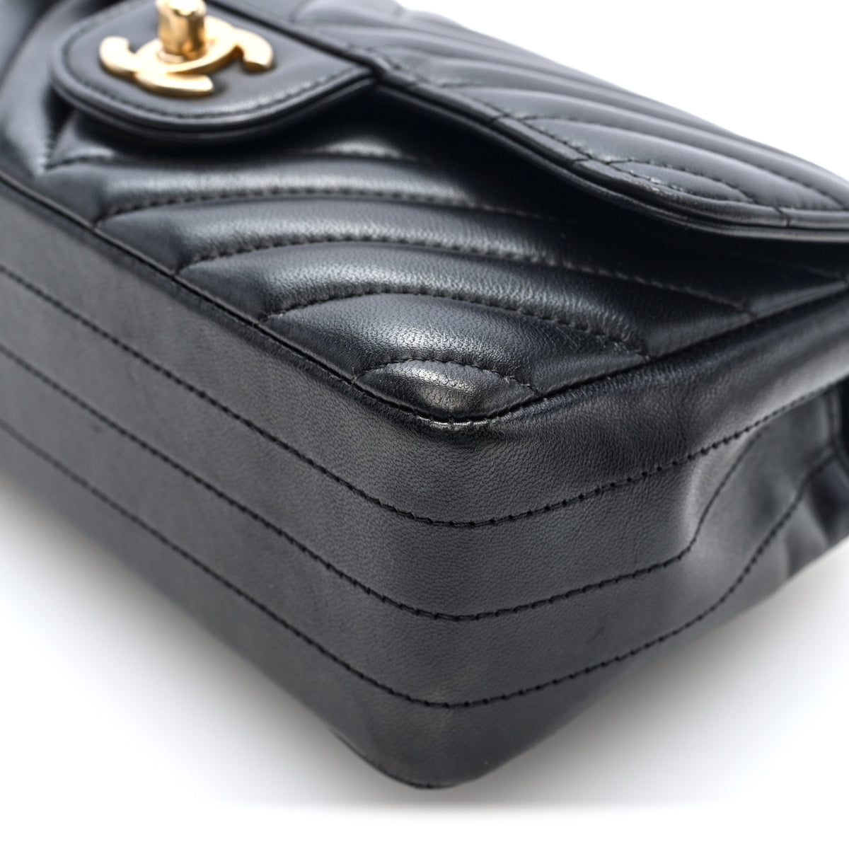Chanel Lambskin Chevron Quilted Mini Rectangular Flap Black 9 of 10