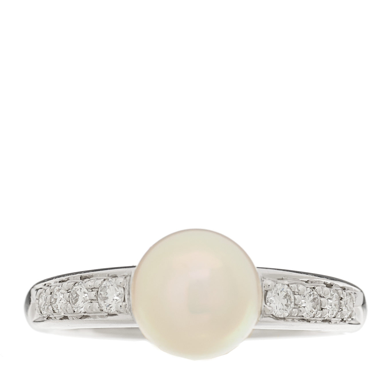 18K White Gold Diamond Akoya Pearl 7.5-8mm Cocktail Ring 53 6.5