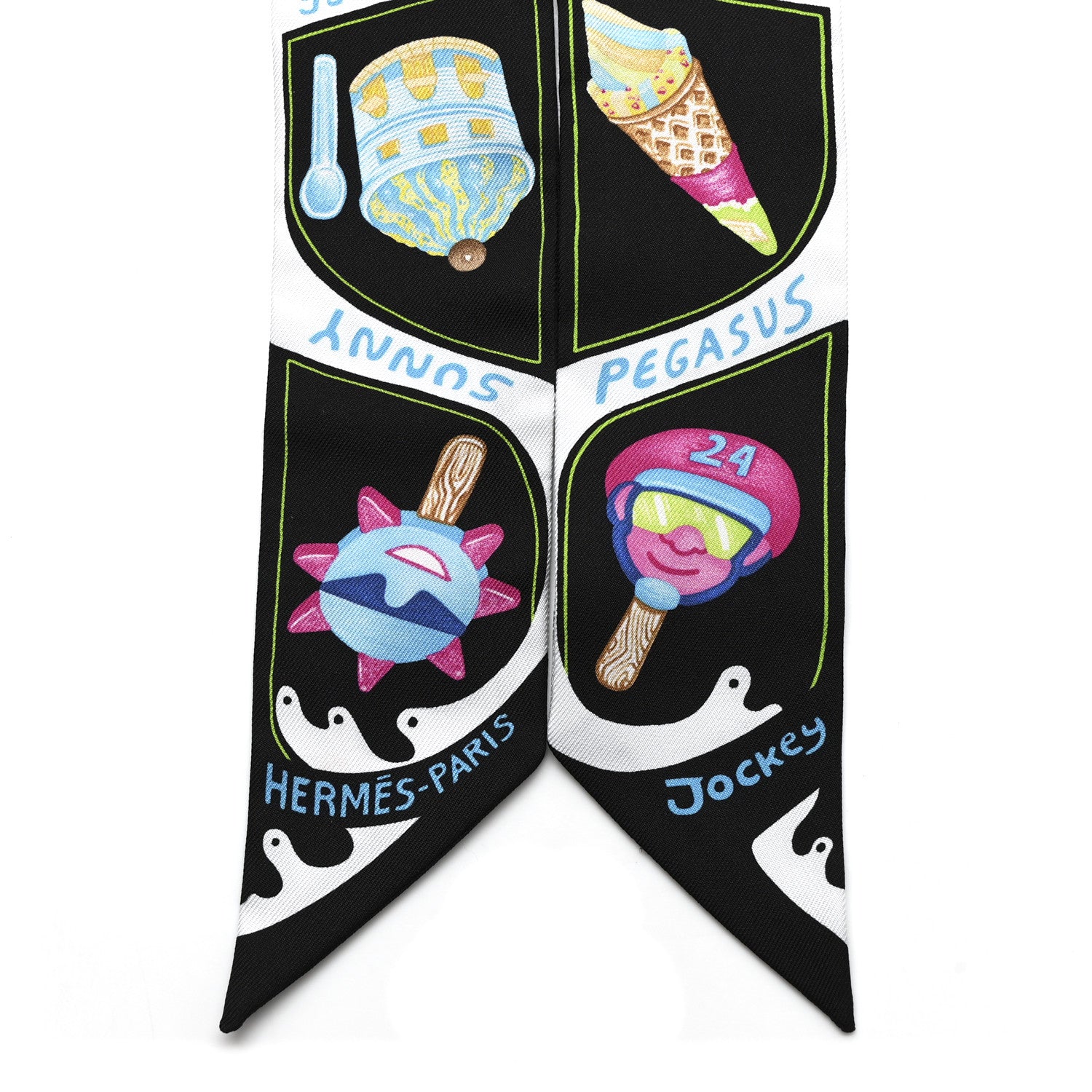 Hermes Silk Funny Ice Cream Twilly Black White Multicolor 2 of 4