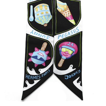 Hermes Silk Funny Ice Cream Twilly Black White Multicolor 2 of 4