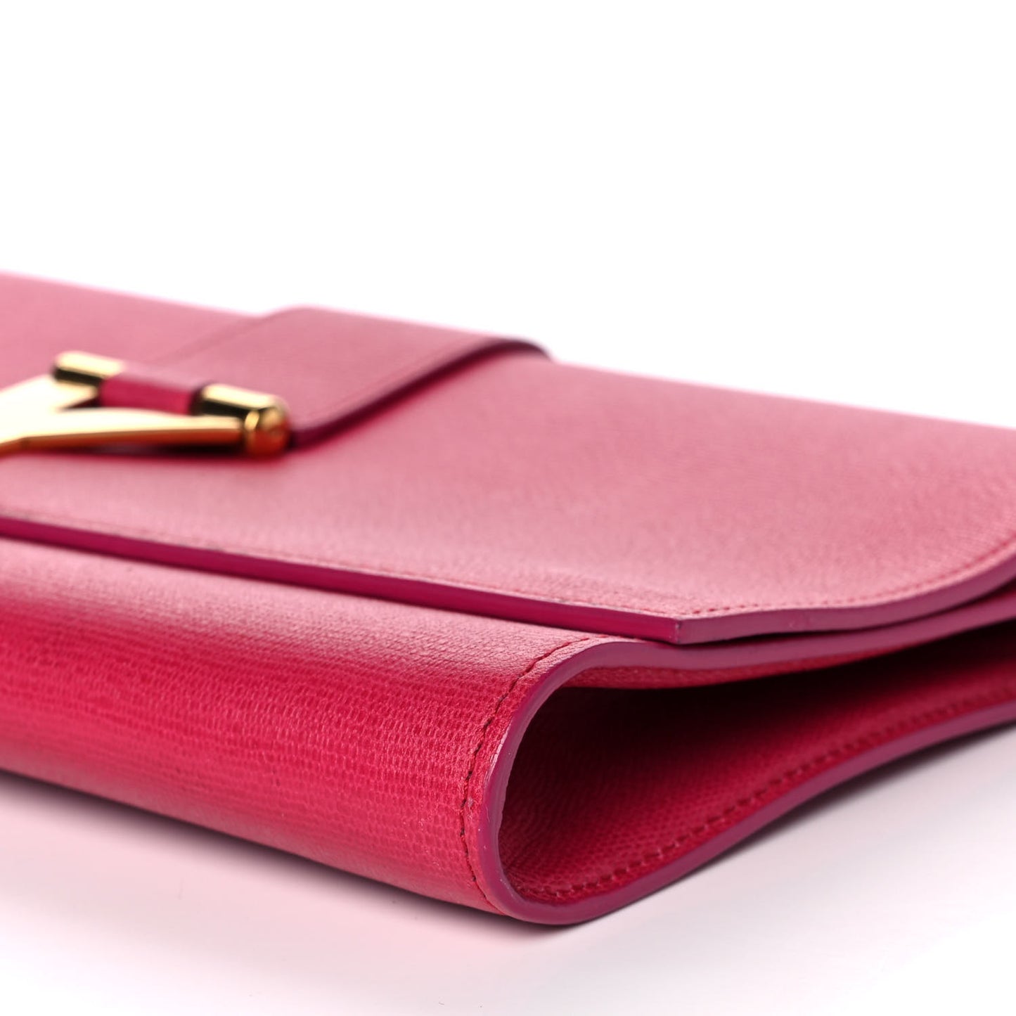 Textured Calfskin Classic Y Ligne Clutch Fuchsia