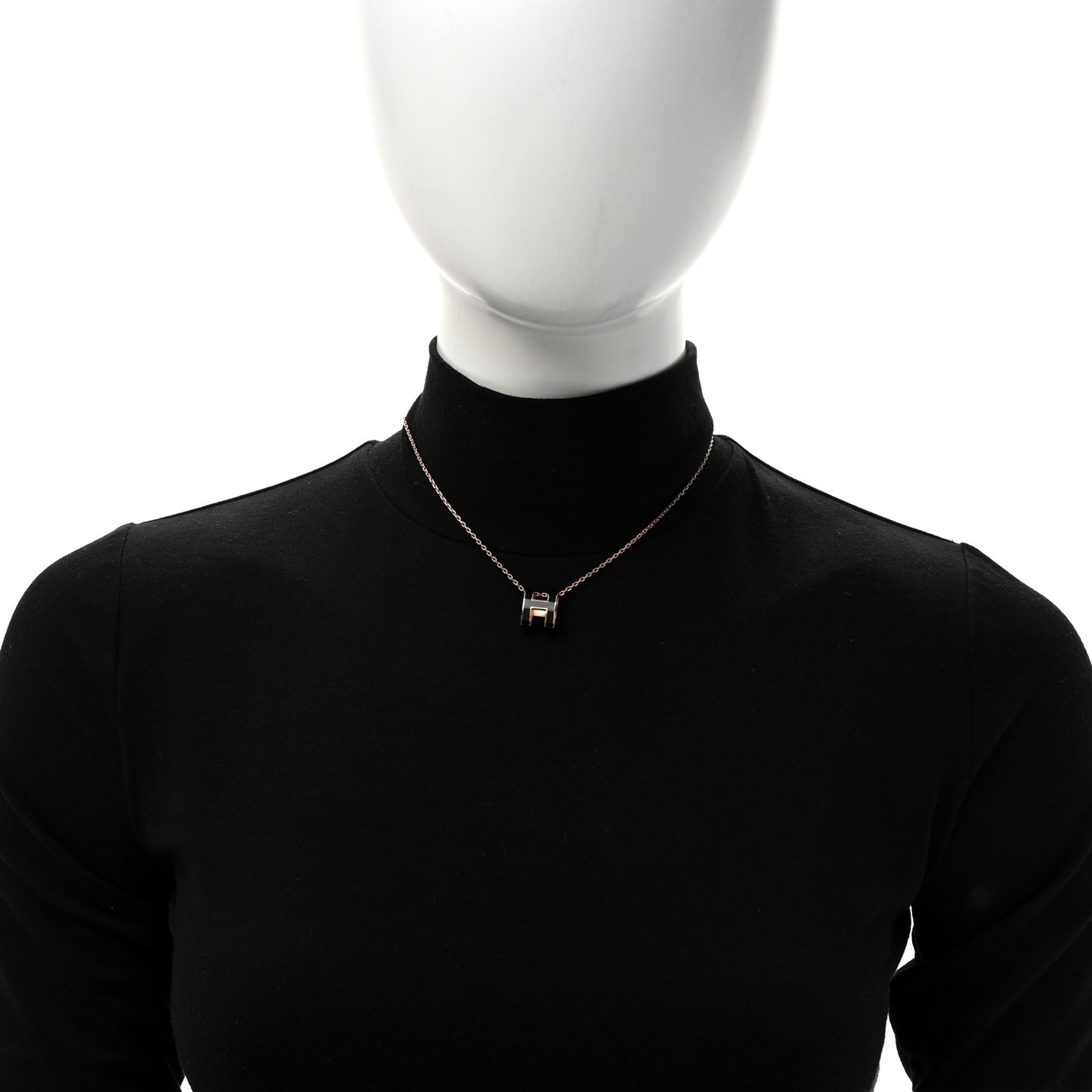 Lacquered Rose Gold Pop H Pendant Necklace Black