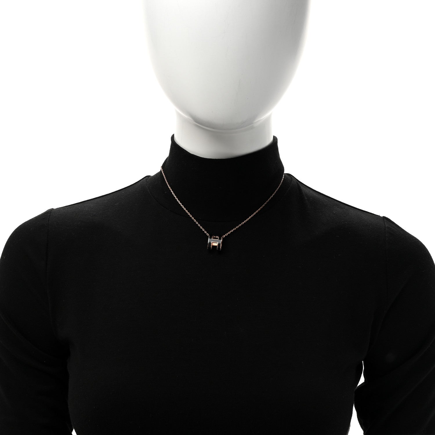 Hermes Lacquered Rose Gold Pop H Pendant Necklace Black 2 of 7