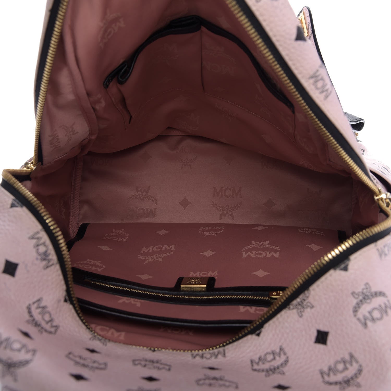 MCM Visetos Studded Medium Dual Stark Backpack Chalk Pink Black 4 of 8