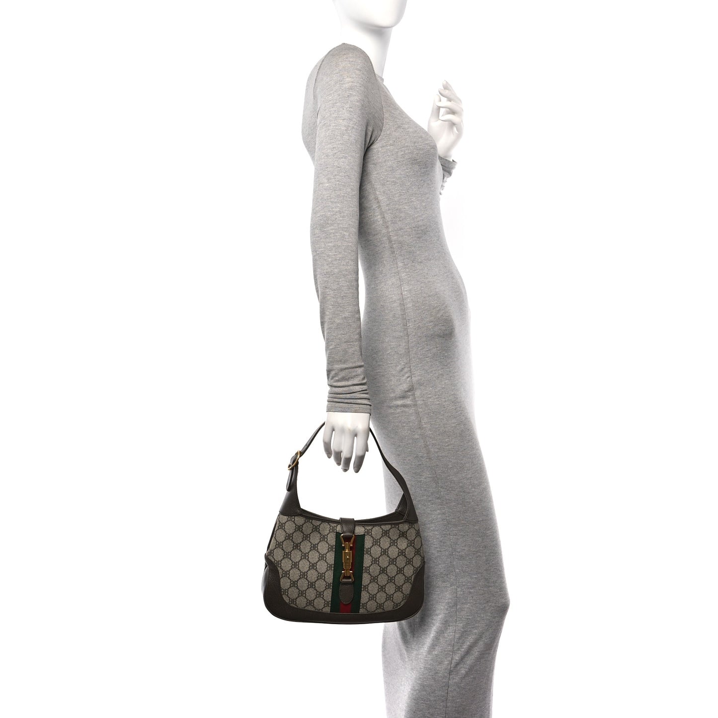 X BALENCIAGA BB Supreme Monogram Calfskin Web Small Jackie 1961 Hobo Beige Ebony New Acero
