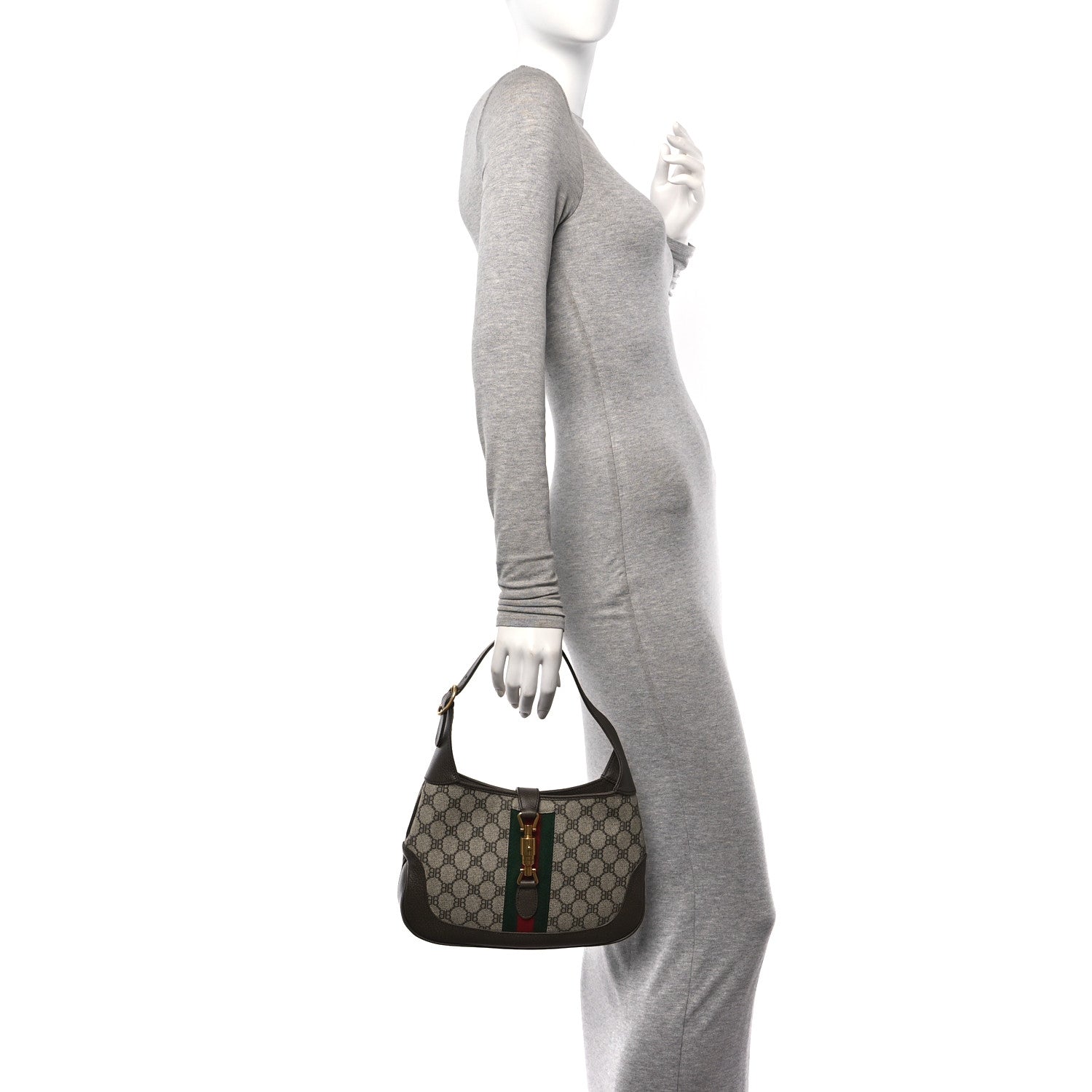 Gucci X BALENCIAGA BB Supreme Monogram Calfskin Web Small Jackie 1961 Hobo Beige Ebony New Acero 2 of 10