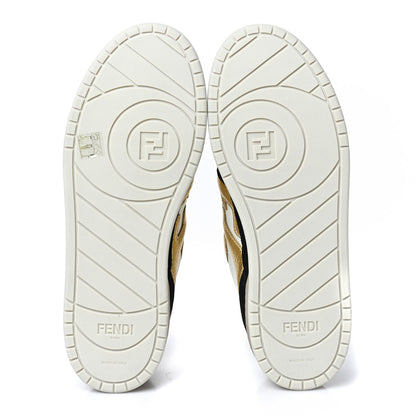 Fendi Grained Calfskin Mens Fendi Match Low Top Sneakers 8 White Black Gold 5 of 8