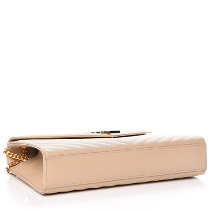 Saint Laurent Grain De Poudre Matelasse Chevron Large Monogram Satchel Dark Beige 4 of 10