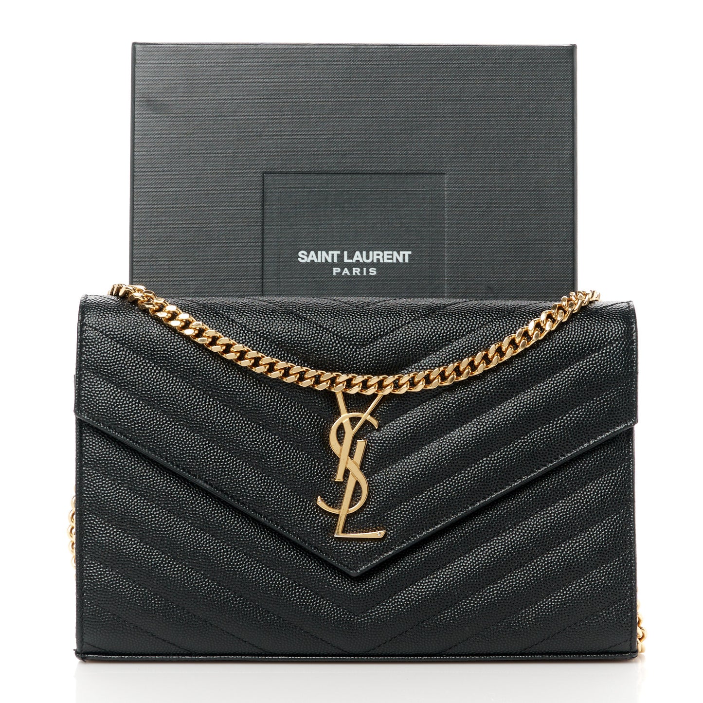 Grain De Poudre Matelasse Chevron Monogram Chain Wallet Black