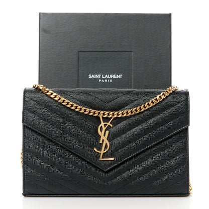 Saint Laurent Grain De Poudre Matelasse Chevron Monogram Chain Wallet Black 12 of 12