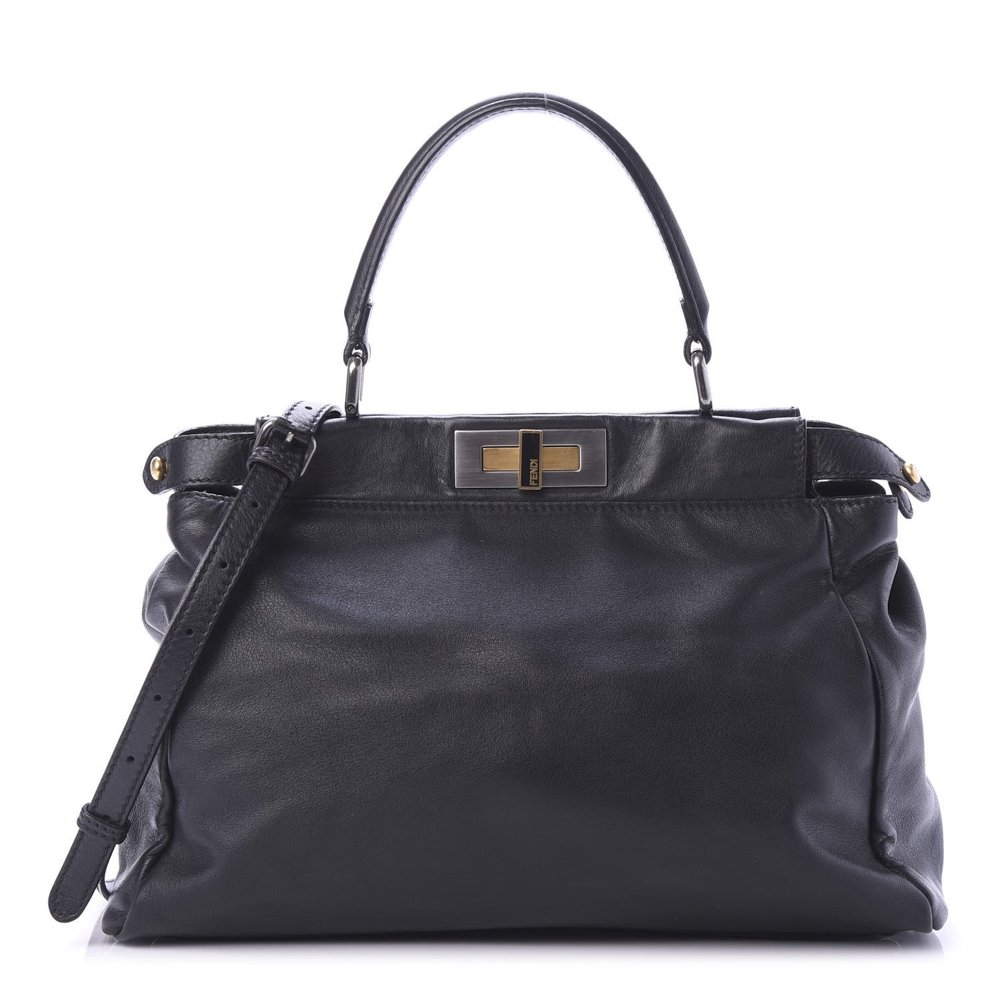 Vitello Suede Medium Peekaboo Iconic Satchel Black