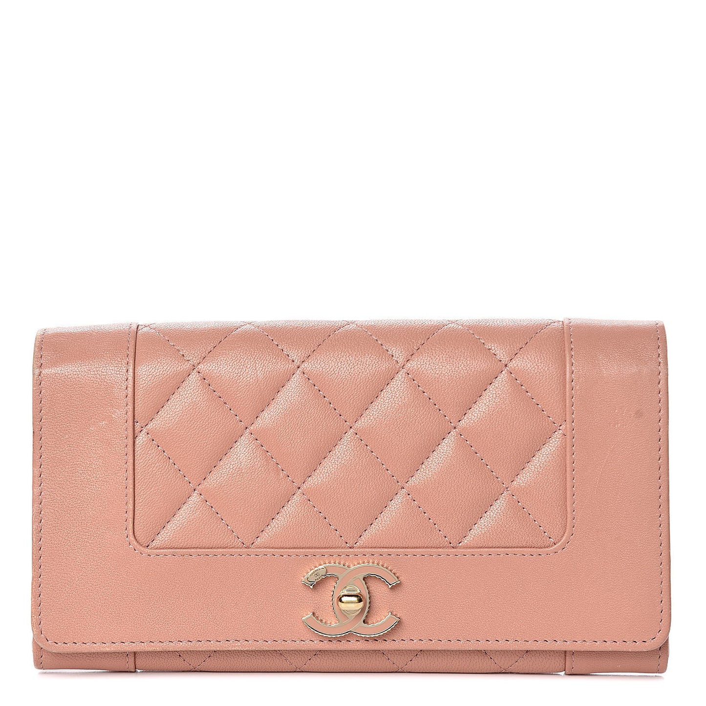 Sheepskin Quilted Mademoiselle Vintage Flap Wallet Pink
