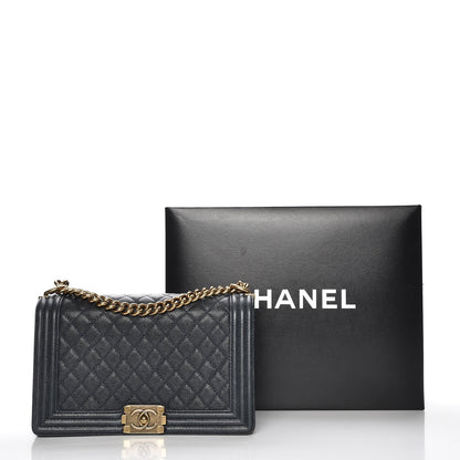 Chanel Caviar Quilted New Medium Boy Flap Dark Navy Blue 8 of 8