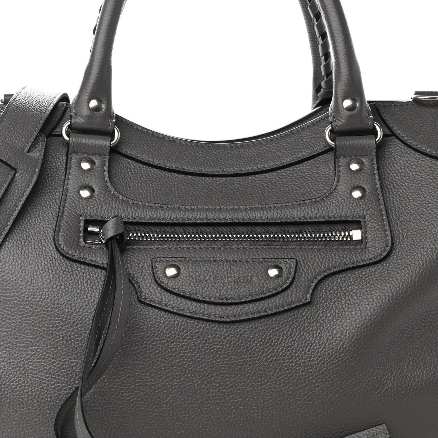 Grained Calfskin Neo Classic Silver Hardware Medium City Dark Grey