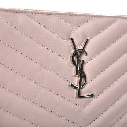 Saint Laurent Calfskin Matelasse Chevron Monogram A5 Wristlet Rose Poudre 8 of 10