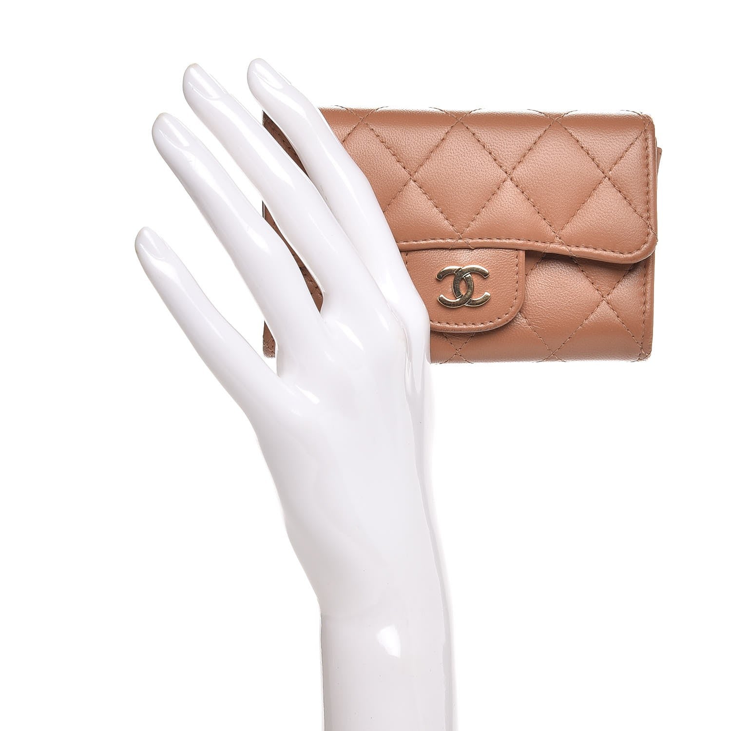Chanel Lambskin Quilted Flap Card Holder Beige 2 of 9