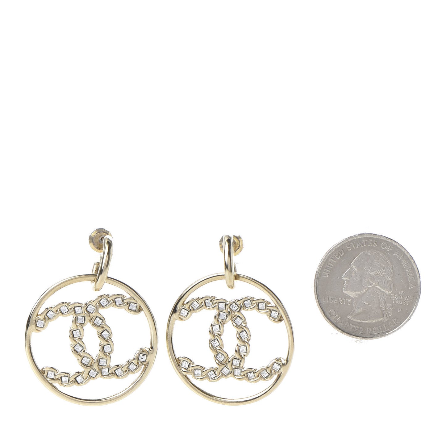 Crystal Chain Strass CC Drop Earrings Gold
