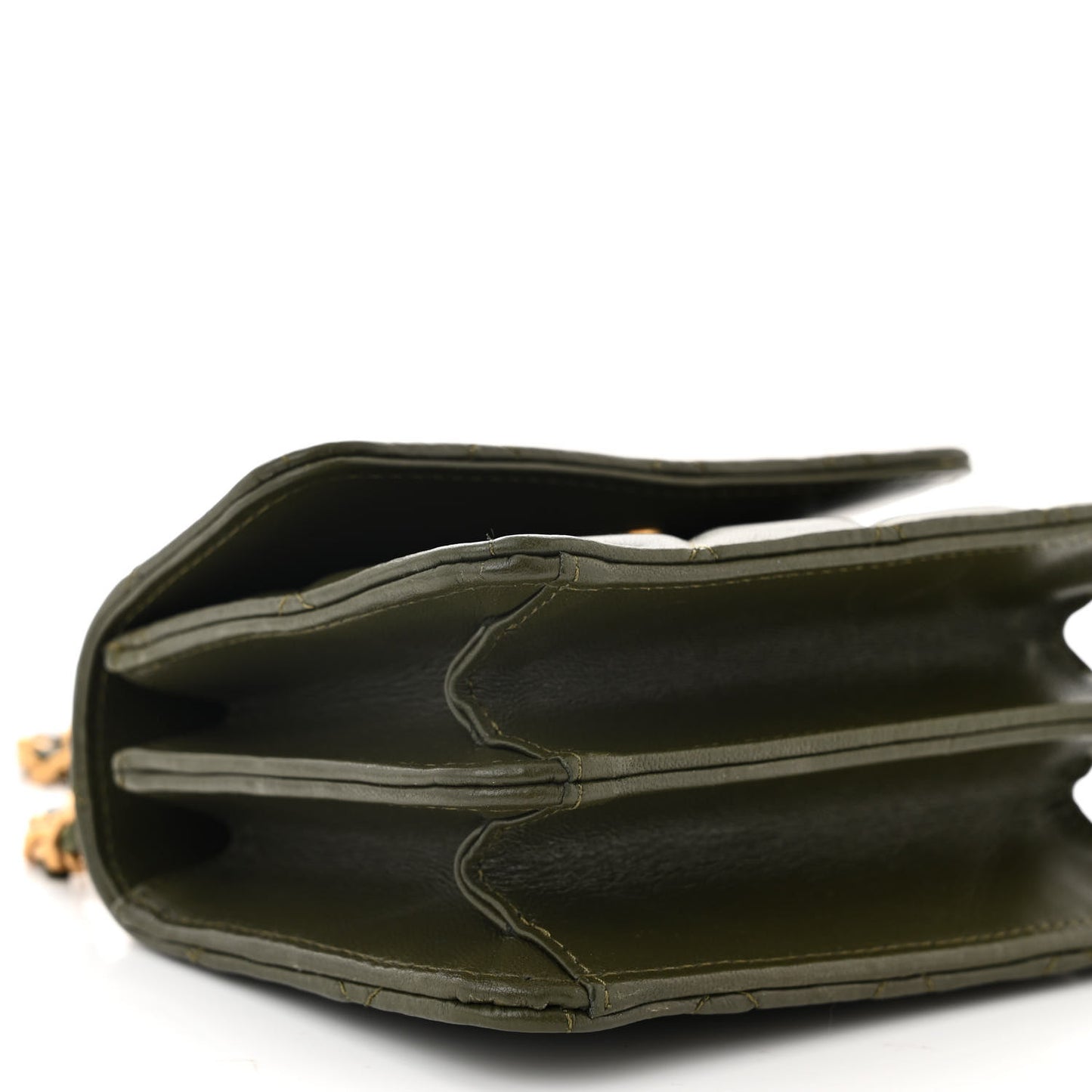 Lambskin Quilted Chain Top Handle Clutch With Chain Khaki