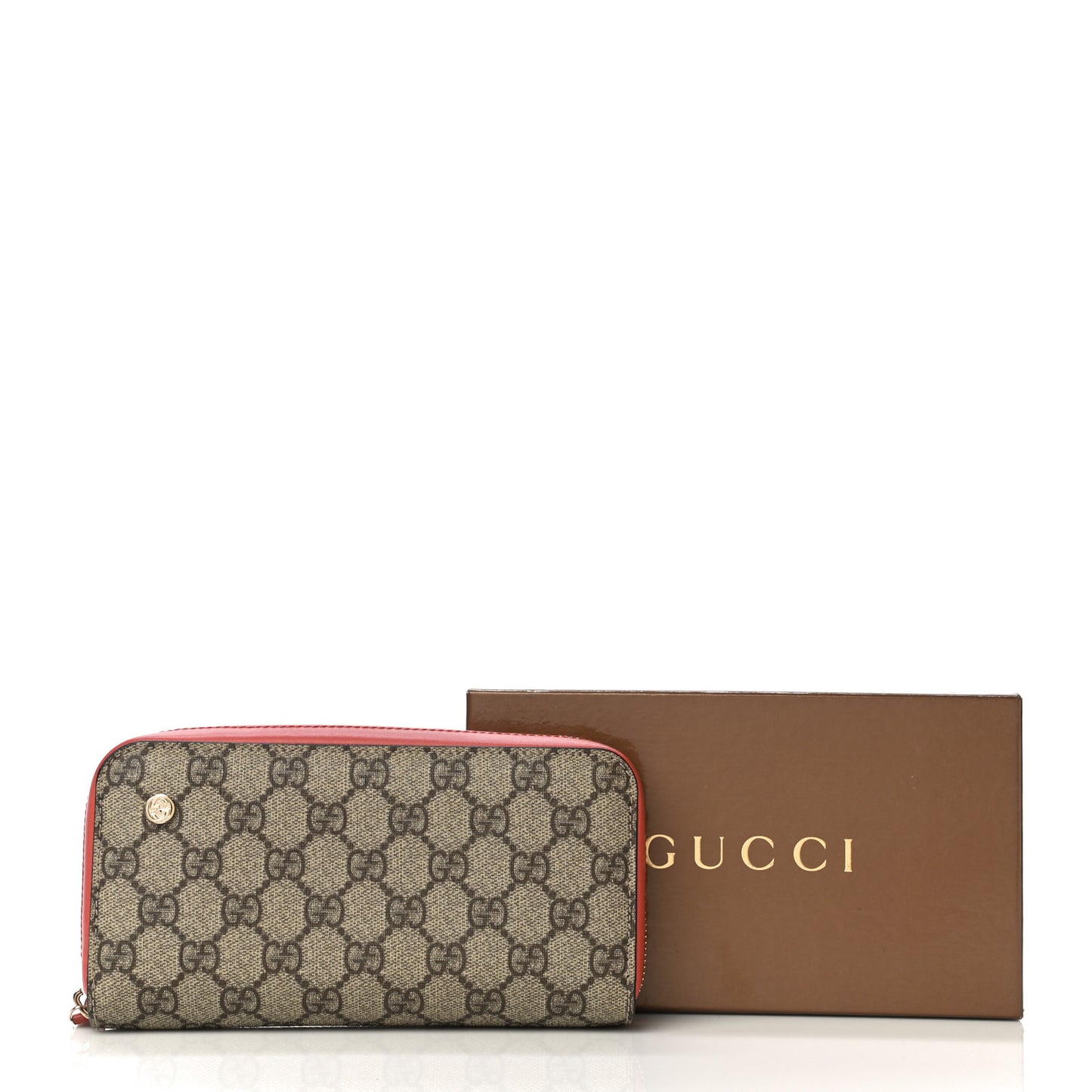 GG Supreme Monogram Zip Around Wallet Coral