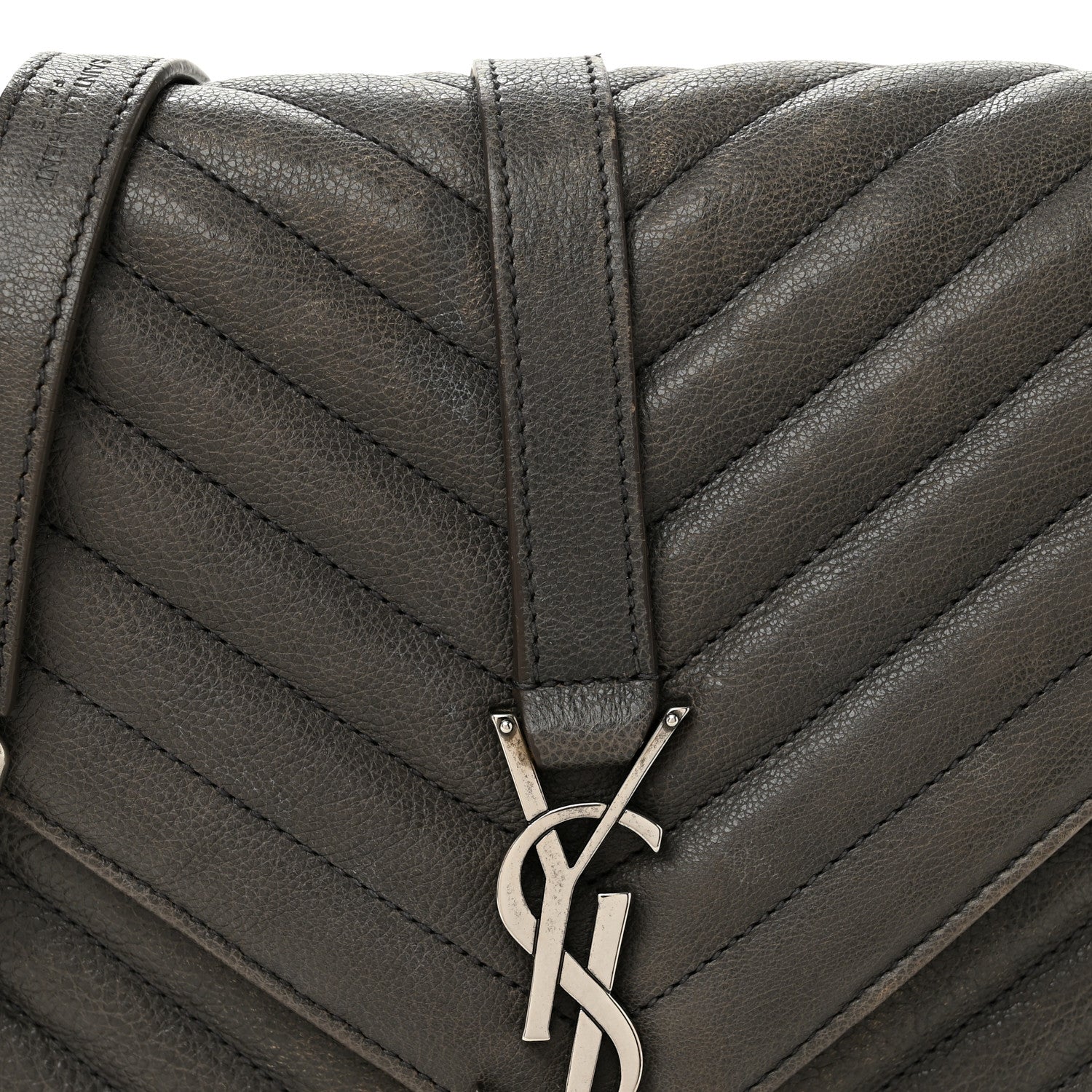 Saint Laurent Sheepskin Matelasse Chevron Monogram Medium College Bag Asphalt 9 of 15