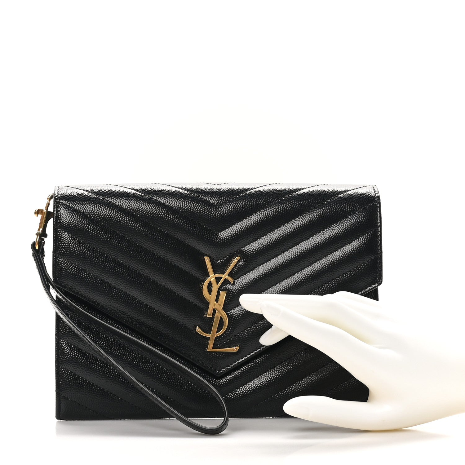 Saint Laurent Grain De Poudre Matelasse Chevron Monogram Envelope Clutch Black 2 of 8