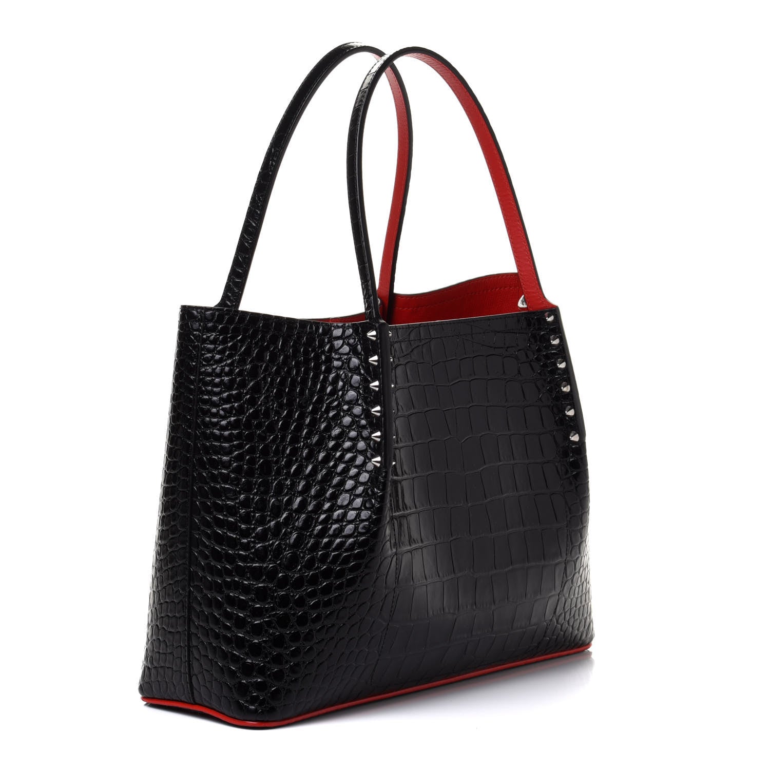 Christian Louboutin Crocodile Embossed Calfskin Spiked Small Cabarock Shopper Tote Black 2 of 8